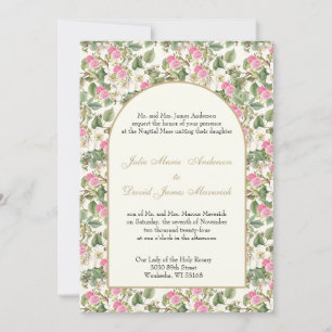 Invitation Mariage religieux catholique rose et blanc Floral