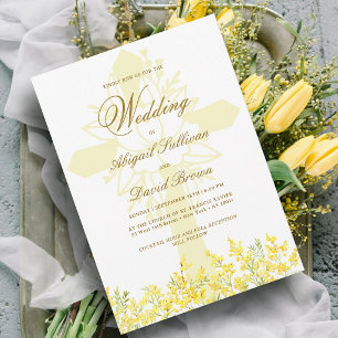 Invitation Mariage religieux Mimosa jaune