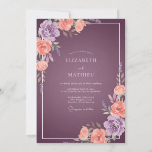 Invitation Mariage Renoncule Corail Prune Sauge
