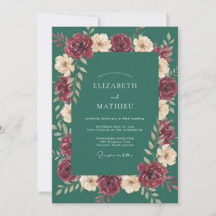 Invitation Mariage Renoncule Sarcelle Bourgogne Eucalyptus Do