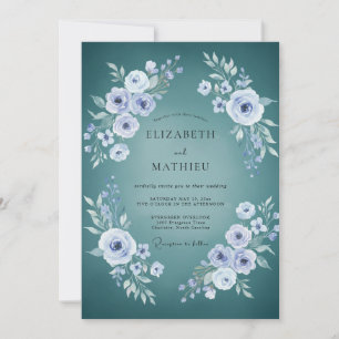 Invitation Mariage Renoncule sarcelle Feuillage Eucalyptus