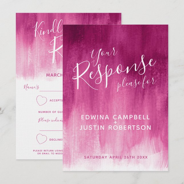 Invitation Mariage réponse RSVP d'art moderne abstrait rose f (Devant / Derrière)