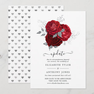 Invitation Mariage reporté à la florale rouge et argent