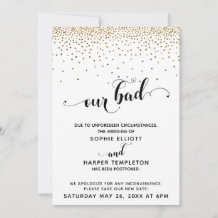 Invitation Mariage reporté Confetti Or & Coeurs Oups