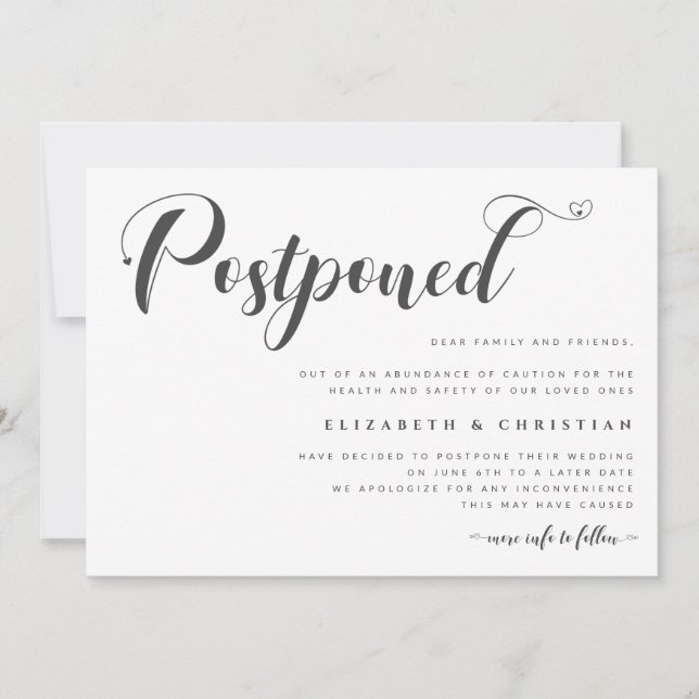 Invitation Mariage reporté Date Changer Distance sociale (Devant)