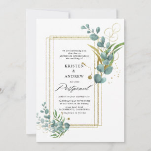 Invitation mariage reporté eucalyptus doré verdure