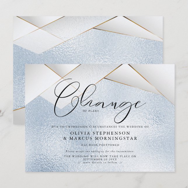 Invitation Mariage reporté Facettes de Perle Bleue Céleste (Devant / Derrière)