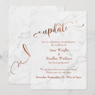 Invitation Mariage reporté "Mise à jour" en cuivre de marbre