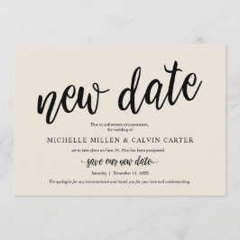 Invitation Mariage Reporté, Nouvelle Date, Crème, Annonce