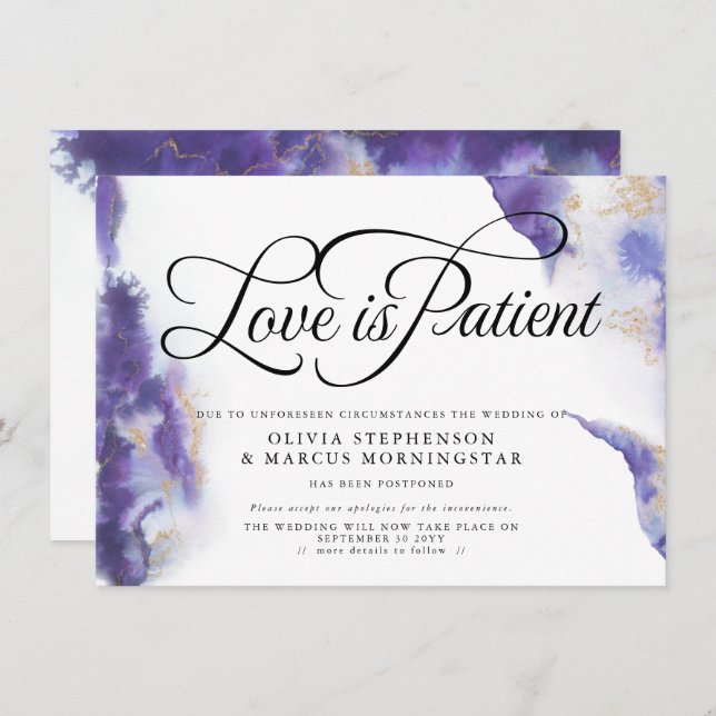 Invitation Mariage Repoussé Aquarelle Agate Violette (Devant / Derrière)