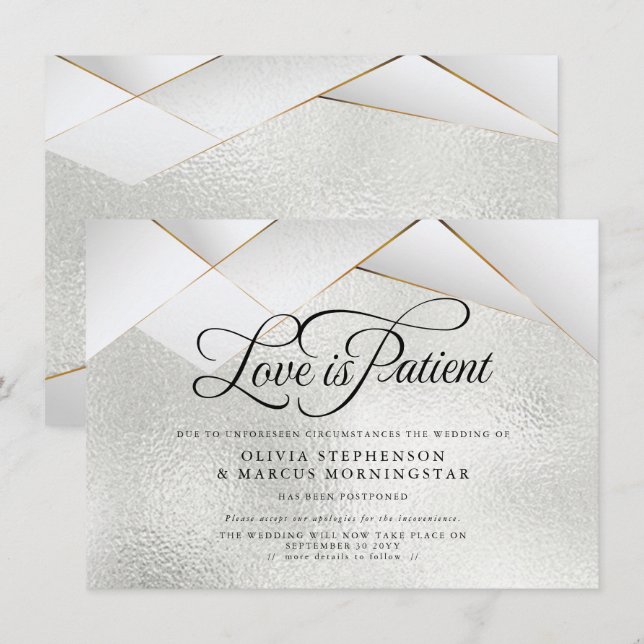 Invitation Mariage Repoussé Silver Frost Or Blanc Facettes (Devant / Derrière)