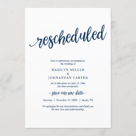 Invitation Mariage reprogrammé, Bleu marine, Annonce