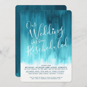 Invitation mariage reprogrammé turquoise aqua green art