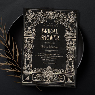 Invitation Mariage rétro arch gothique baroque noir