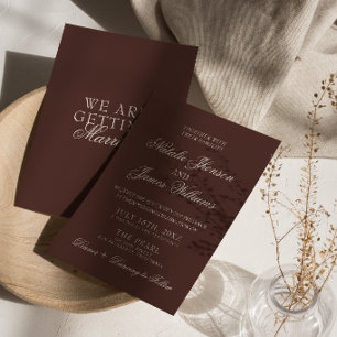 Invitation Mariage Rétro Argent Vieux Chocolat Brun Classe