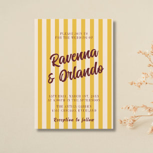 Invitation Mariage rétro bordeaux avec rayures pêche