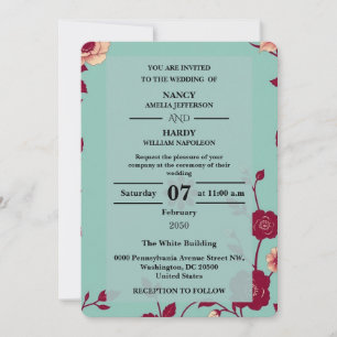 Invitation Mariage Rétro Burgundy Bleuet