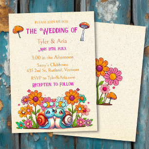 Invitation Mariage Retro Cottage Core Fleurs et Escargots