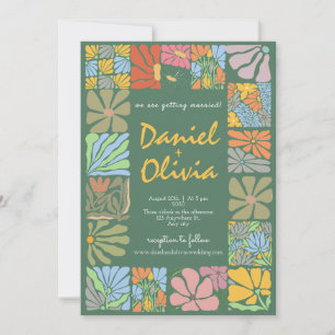 Invitation Mariage rétro couleur vintage Fleur