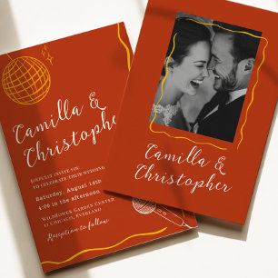 Invitation Mariage Rétro Disco Terracotta