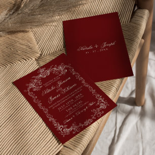 Invitation Mariage rétro élégant Burgundy Vieille Fortune