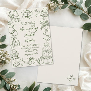 Invitation Mariage Rétro Fantaisiste Dessiné à la Main