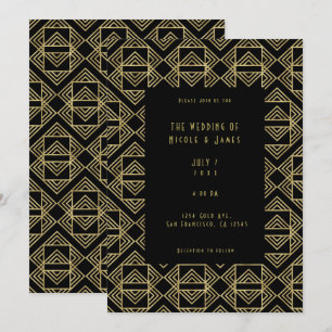 Invitation Mariage rétro glamour Art déco or et noir bold