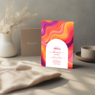 Invitation Mariage Rétro Groovy Rose et Orange Arch