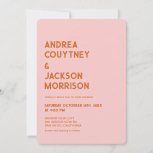 Invitation Mariage Rétro Groovy Rose Rouge Orange 70s