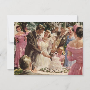 Invitation Mariage Rétro Jeunes Mariés Coupe Gâteau Enregistr