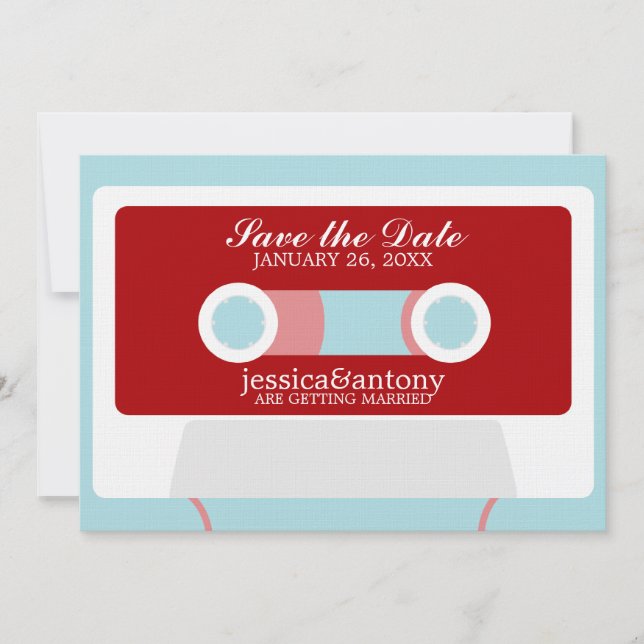 Invitation Mariage Rétro Mixtape Enregistrer la Date (Devant)
