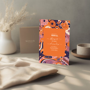 Invitation Mariage rétro orange blush rose violet groovy
