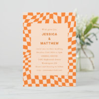 Mariage Rétro Orange Peach Damier Ondulé