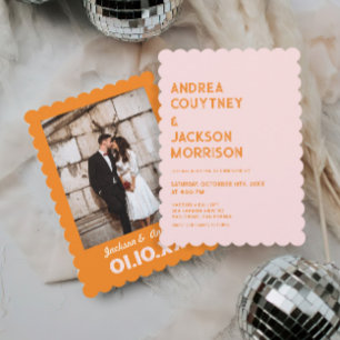 Invitation Mariage rétro rose et orange