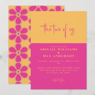 Invitation Mariage Rétro Rose & Jaune Floral Les Deux Nous