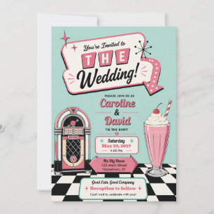 Invitation Mariage Rétro Vintage Diner Années 50 Sol à Carrea