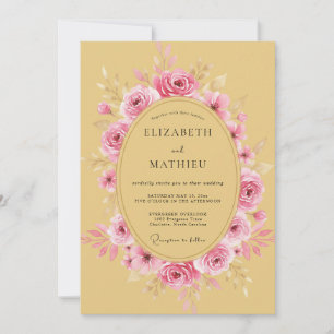 Invitation Mariage Rêveur Rose Jaune Moutarde