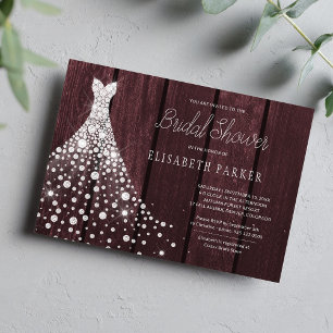 Invitation Mariage robe rustique bois bordeaux douche nuptial
