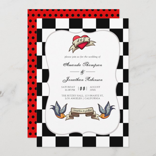 Invitation Mariage Rockabilly (Devant / Derrière)
