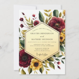Invitation Mariage Romance Automnal aux Fleurs Bordeaux