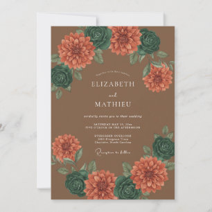 Invitation Mariage Romance Botanique Dahlia Terracotta