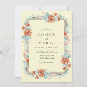 Invitation Mariage Romance Botanique Délicat Corail