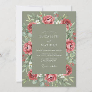 Invitation Mariage Romance Botanique Rose Tendre