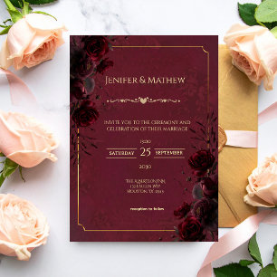 Invitation Mariage Romance Élégant Gothique Rouge et Noir 