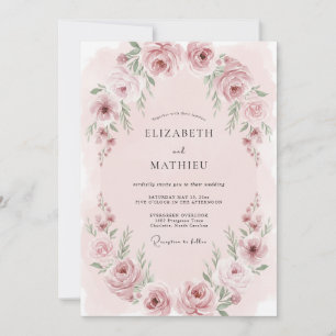 Invitation Mariage Romance Éthérée Rose Carmin