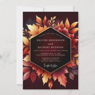 Invitation Mariage Romance Feuille d'Automne Bourgogne