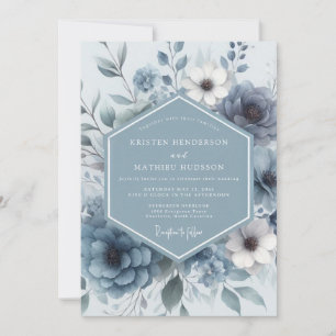 Invitation Mariage Romance Fleur Bleue Poussiéreuse