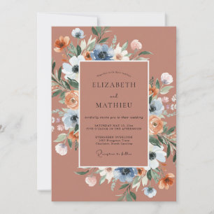 Invitation Mariage Romance Fleur Bleue Terracotta