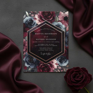 Invitation Mariage Romance Fleur Burgonde