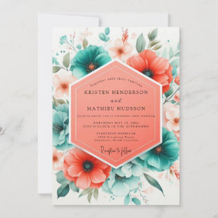 Invitation Mariage Romance Fleur de Corail Sarcelle